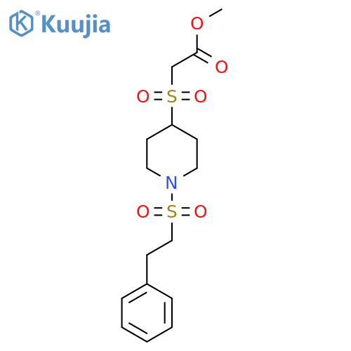 methyl 2-{[1-(2-phenylethanesulfonyl)piperidin-4-yl]sulfonyl}acetate structure