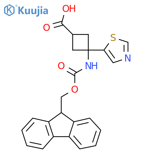 3-({(9H-fluoren-9-yl)methoxycarbonyl}amino)-3-(1,3-thiazol-5-yl)cyclobutane-1-carboxylic acid structure