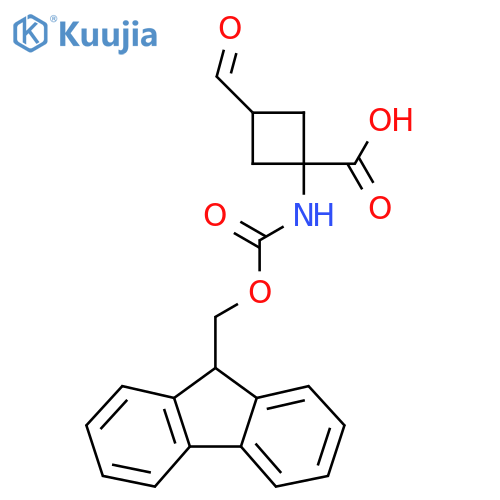 1-({(9H-fluoren-9-yl)methoxycarbonyl}amino)-3-formylcyclobutane-1-carboxylic acid structure
