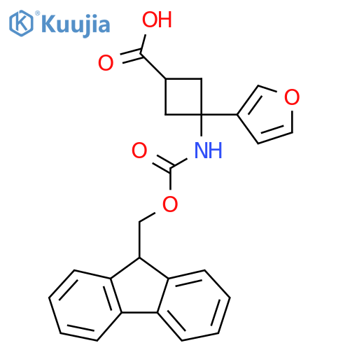 3-({(9H-fluoren-9-yl)methoxycarbonyl}amino)-3-(furan-3-yl)cyclobutane-1-carboxylic acid structure