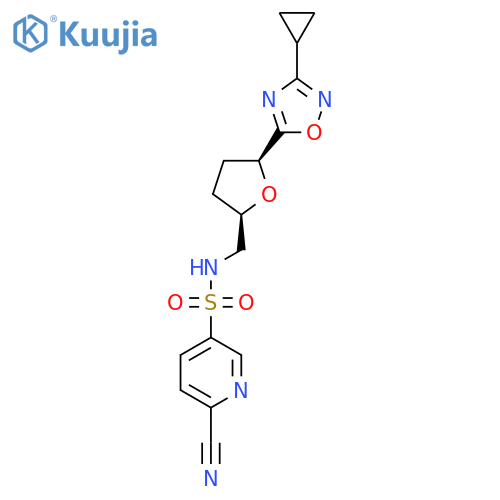 6-Cyano-N-[[(2R,5S)-5-(3-cyclopropyl-1,2,4-oxadiazol-5-yl)oxolan-2-yl]methyl]pyridine-3-sulfonamide structure