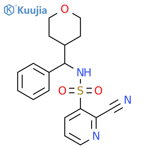 2-cyano-N-[(oxan-4-yl)(phenyl)methyl]pyridine-3-sulfonamide structure