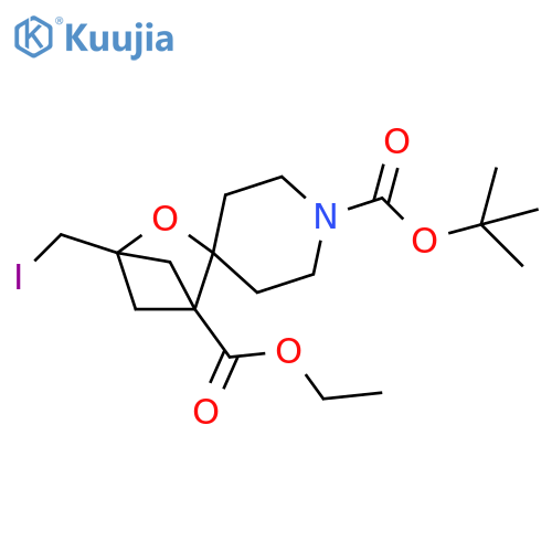 1'-tert-butyl 1-ethyl 4-(iodomethyl)-3-oxaspirobicyclo2.1.1hexane-2,4'-piperidine-1,1'-dicarboxylate structure