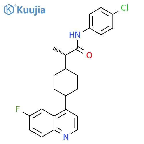 (2S)-N-(4-chlorophenyl)-2-[cis-4-(6-fluoro-4-quinolyl)cyclohexyl]propanamide structure