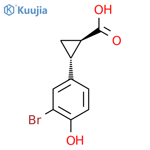 rac-(1R,2R)-2-(3-bromo-4-hydroxyphenyl)cyclopropane-1-carboxylic acid structure