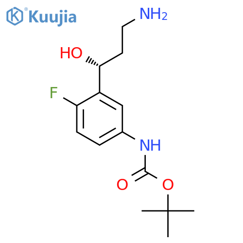 tert-butyl N-{3-(1R)-3-amino-1-hydroxypropyl-4-fluorophenyl}carbamate structure