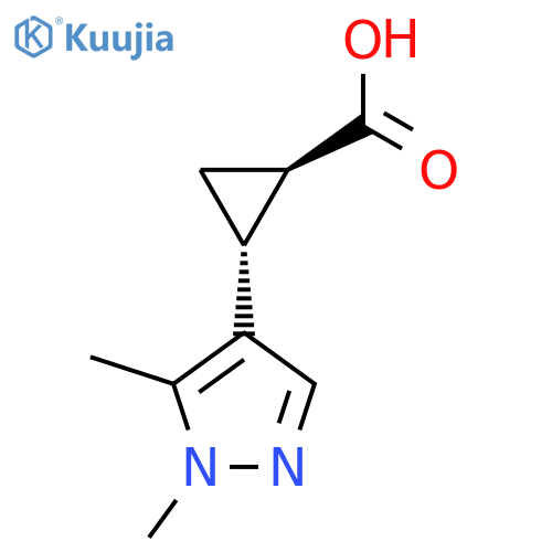 rac-(1R,2R)-2-(1,5-dimethyl-1H-pyrazol-4-yl)cyclopropane-1-carboxylic acid structure