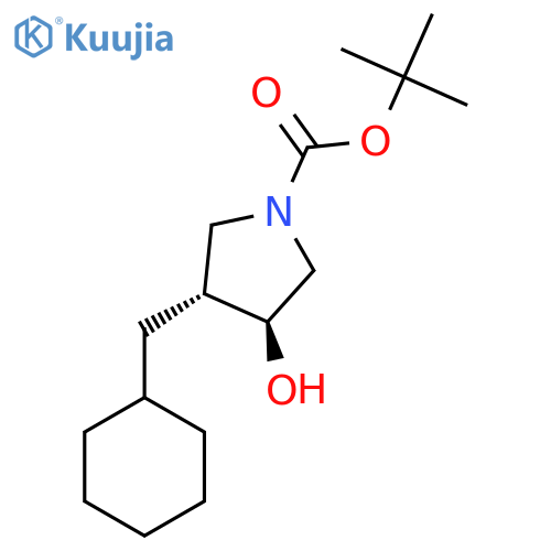 rac-tert-butyl (3R,4S)-3-(cyclohexylmethyl)-4-hydroxypyrrolidine-1-carboxylate structure