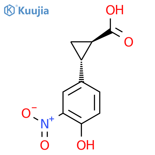 rac-(1R,2R)-2-(4-hydroxy-3-nitrophenyl)cyclopropane-1-carboxylic acid structure