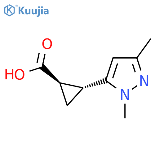 rac-(1R,2R)-2-(1,3-dimethyl-1H-pyrazol-5-yl)cyclopropane-1-carboxylic acid structure