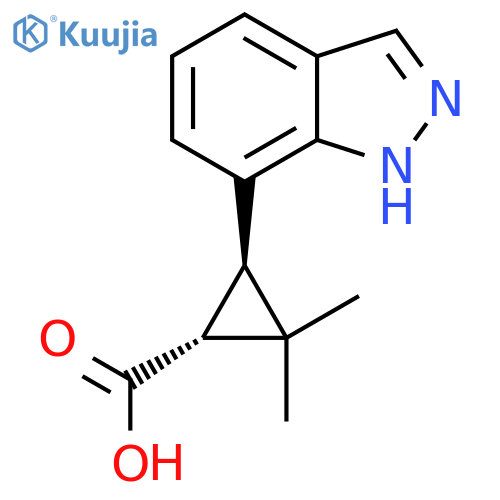 rac-(1R,3R)-3-(1H-indazol-7-yl)-2,2-dimethylcyclopropane-1-carboxylic acid structure