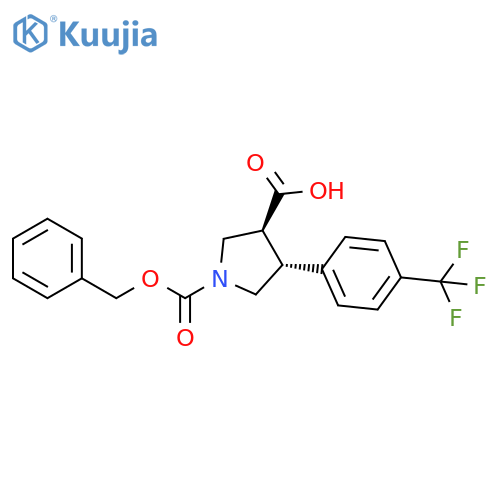 rac-(3R,4S)-1-(benzyloxy)carbonyl-4-4-(trifluoromethyl)phenylpyrrolidine-3-carboxylic acid structure