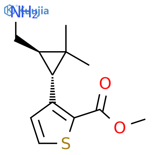 rac-methyl 3-(1R,3R)-3-(aminomethyl)-2,2-dimethylcyclopropylthiophene-2-carboxylate structure