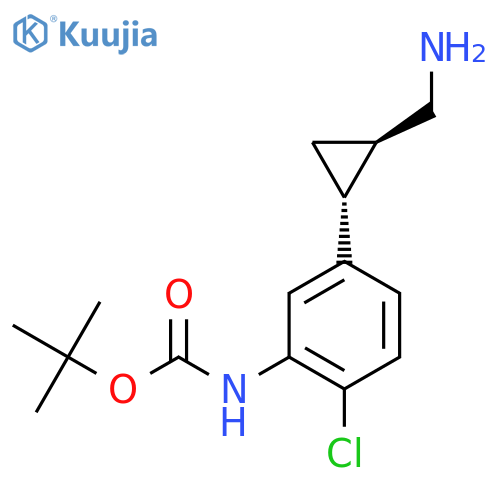 rac-tert-butyl N-{5-(1R,2R)-2-(aminomethyl)cyclopropyl-2-chlorophenyl}carbamate structure