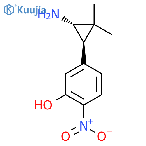 rac-5-(1R,3S)-3-amino-2,2-dimethylcyclopropyl-2-nitrophenol structure