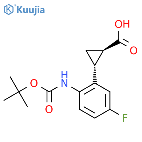rac-(1R,2R)-2-(2-{(tert-butoxy)carbonylamino}-5-fluorophenyl)cyclopropane-1-carboxylic acid structure