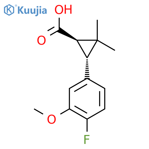 rac-(1R,3R)-3-(4-fluoro-3-methoxyphenyl)-2,2-dimethylcyclopropane-1-carboxylic acid structure