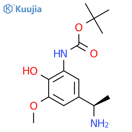 tert-butyl N-{5-(1R)-1-aminoethyl-2-hydroxy-3-methoxyphenyl}carbamate structure