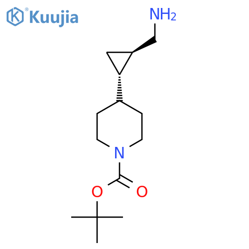 rac-tert-butyl 4-(1R,2S)-2-(aminomethyl)cyclopropylpiperidine-1-carboxylate structure