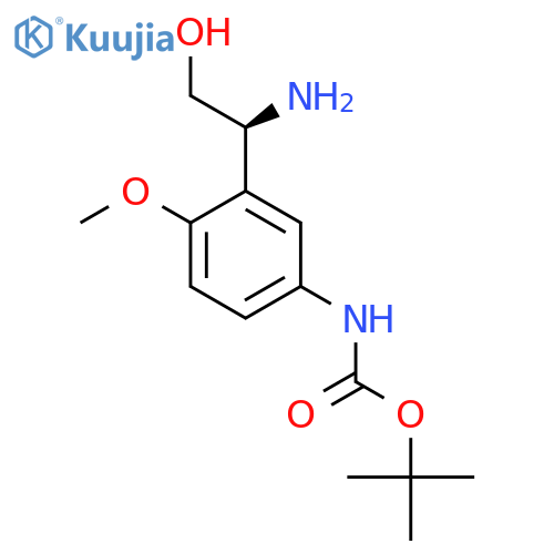 tert-butyl N-{3-(1S)-1-amino-2-hydroxyethyl-4-methoxyphenyl}carbamate structure