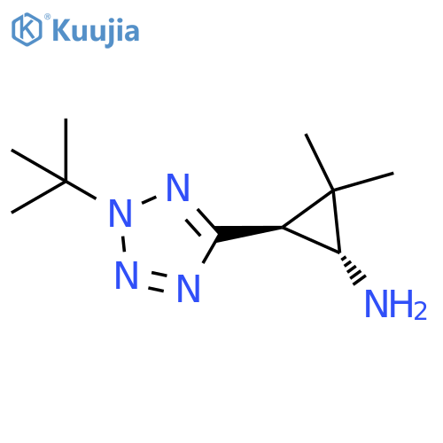 rac-(1R,3S)-3-(2-tert-butyl-2H-1,2,3,4-tetrazol-5-yl)-2,2-dimethylcyclopropan-1-amine structure