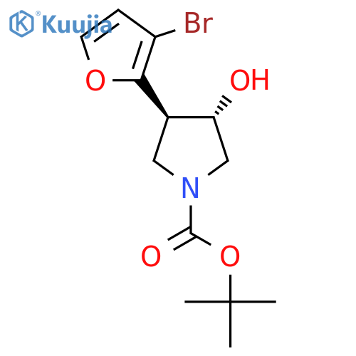 rac-tert-butyl (3R,4S)-3-(3-bromofuran-2-yl)-4-hydroxypyrrolidine-1-carboxylate structure