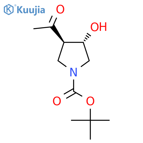 rac-tert-butyl (3R,4S)-3-acetyl-4-hydroxypyrrolidine-1-carboxylate structure