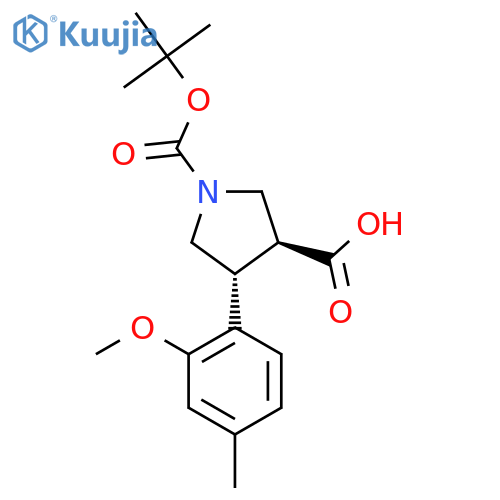 rac-(3R,4S)-1-(tert-butoxy)carbonyl-4-(2-methoxy-4-methylphenyl)pyrrolidine-3-carboxylic acid structure