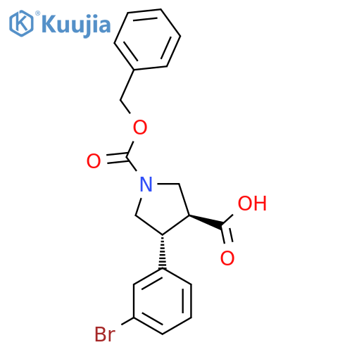 rac-(3R,4S)-1-(benzyloxy)carbonyl-4-(3-bromophenyl)pyrrolidine-3-carboxylic acid structure