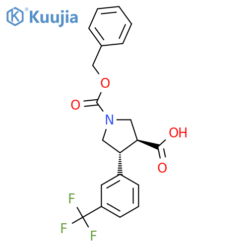 rac-(3R,4S)-1-(benzyloxy)carbonyl-4-3-(trifluoromethyl)phenylpyrrolidine-3-carboxylic acid structure