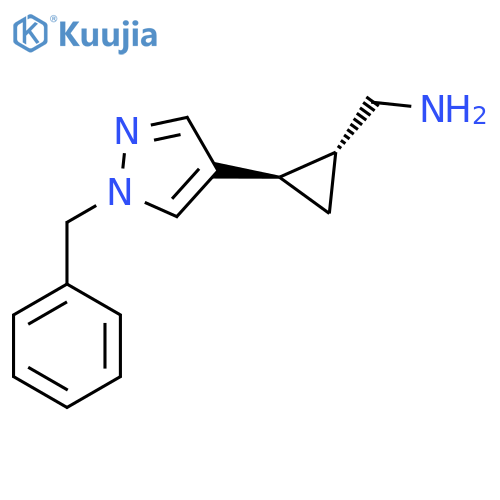 rac-1-(1R,2R)-2-(1-benzyl-1H-pyrazol-4-yl)cyclopropylmethanamine structure