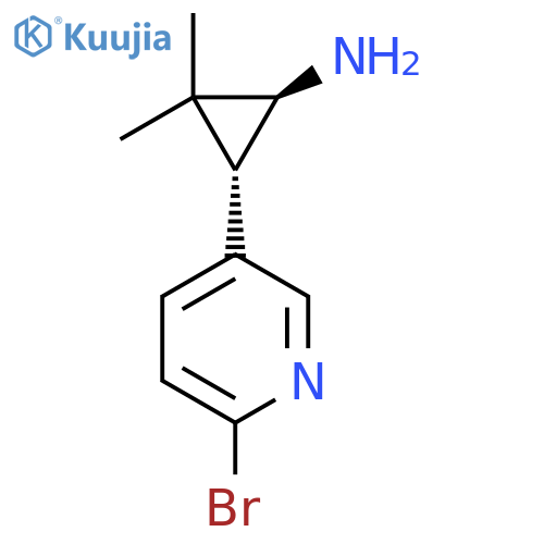 rac-(1R,3R)-3-(6-bromopyridin-3-yl)-2,2-dimethylcyclopropan-1-amine structure