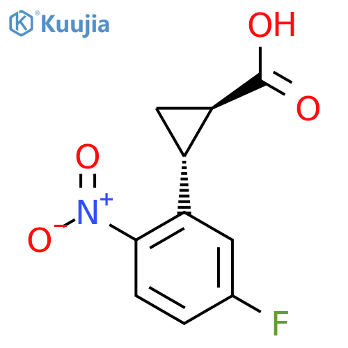 rac-(1R,2R)-2-(5-fluoro-2-nitrophenyl)cyclopropane-1-carboxylic acid structure