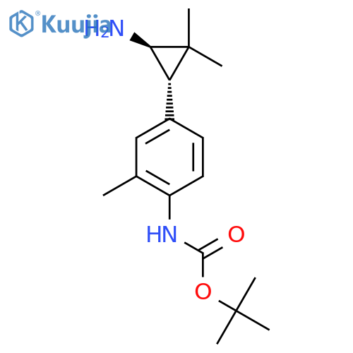 rac-tert-butyl N-{4-(1R,3S)-3-amino-2,2-dimethylcyclopropyl-2-methylphenyl}carbamate structure