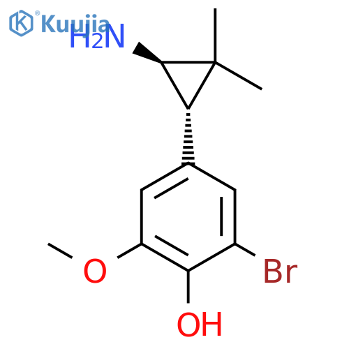 rac-4-(1R,3S)-3-amino-2,2-dimethylcyclopropyl-2-bromo-6-methoxyphenol structure