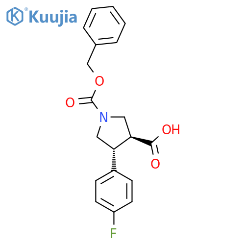 rac-(3R,4S)-1-(benzyloxy)carbonyl-4-(4-fluorophenyl)pyrrolidine-3-carboxylic acid structure