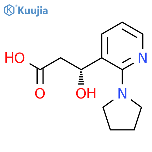 (3R)-3-hydroxy-3-2-(pyrrolidin-1-yl)pyridin-3-ylpropanoic acid structure