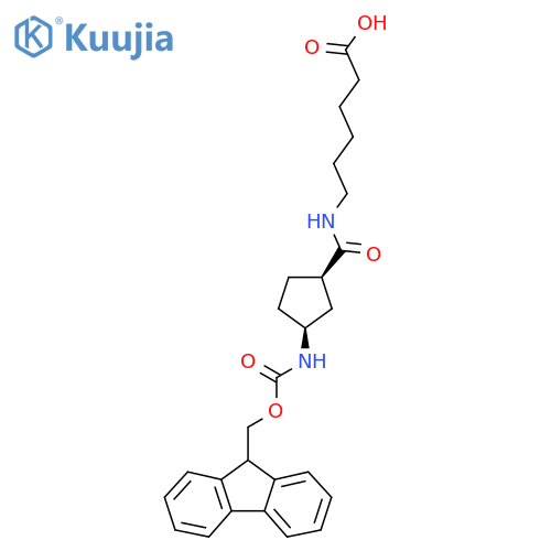 rac-6-{[(1R,3S)-3-({[(9H-fluoren-9-yl)methoxy]carbonyl}amino)cyclopentyl]formamido}hexanoic acid structure