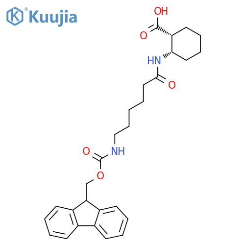 rac-(1R,2S)-2-6-({(9H-fluoren-9-yl)methoxycarbonyl}amino)hexanamidocyclohexane-1-carboxylic acid structure