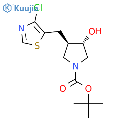 rac-tert-butyl (3R,4S)-3-(4-chloro-1,3-thiazol-5-yl)methyl-4-hydroxypyrrolidine-1-carboxylate structure