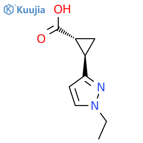 rac-(1R,2R)-2-(1-ethyl-1H-pyrazol-3-yl)cyclopropane-1-carboxylic acid structure