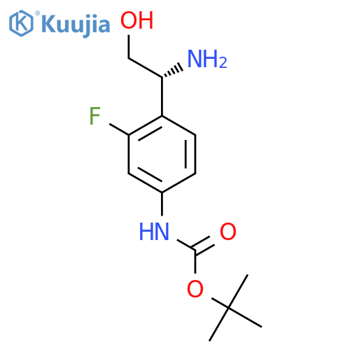 tert-butyl N-{4-(1R)-1-amino-2-hydroxyethyl-3-fluorophenyl}carbamate structure