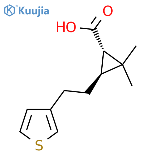 rac-(1R,3R)-2,2-dimethyl-3-2-(thiophen-3-yl)ethylcyclopropane-1-carboxylic acid structure