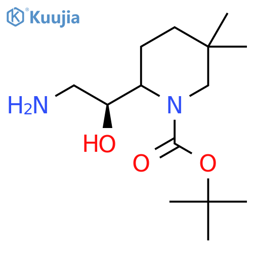 tert-butyl 2-(1S)-2-amino-1-hydroxyethyl-5,5-dimethylpiperidine-1-carboxylate structure