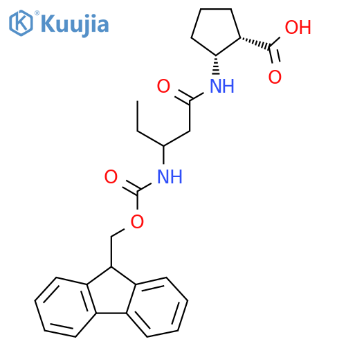 rac-(1R,2S)-2-3-({(9H-fluoren-9-yl)methoxycarbonyl}amino)pentanamidocyclopentane-1-carboxylic acid structure