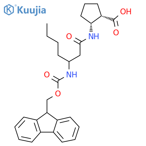 rac-(1R,2S)-2-3-({(9H-fluoren-9-yl)methoxycarbonyl}amino)heptanamidocyclopentane-1-carboxylic acid structure