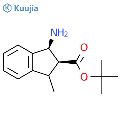 rac-tert-butyl (1R,2R)-1-amino-3-methyl-2,3-dihydro-1H-indene-2-carboxylate structure