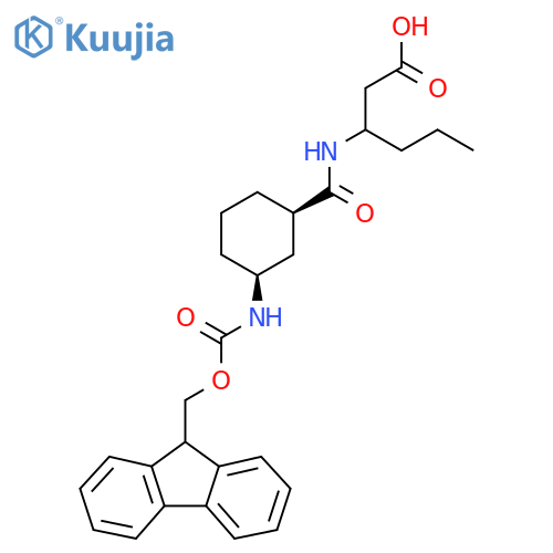 rac-3-{(1R,3S)-3-({(9H-fluoren-9-yl)methoxycarbonyl}amino)cyclohexylformamido}hexanoic acid structure