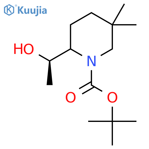 tert-butyl 2-(1R)-1-hydroxyethyl-5,5-dimethylpiperidine-1-carboxylate structure