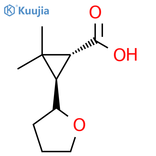 rac-(1R,3R)-2,2-dimethyl-3-(oxolan-2-yl)cyclopropane-1-carboxylic acid structure